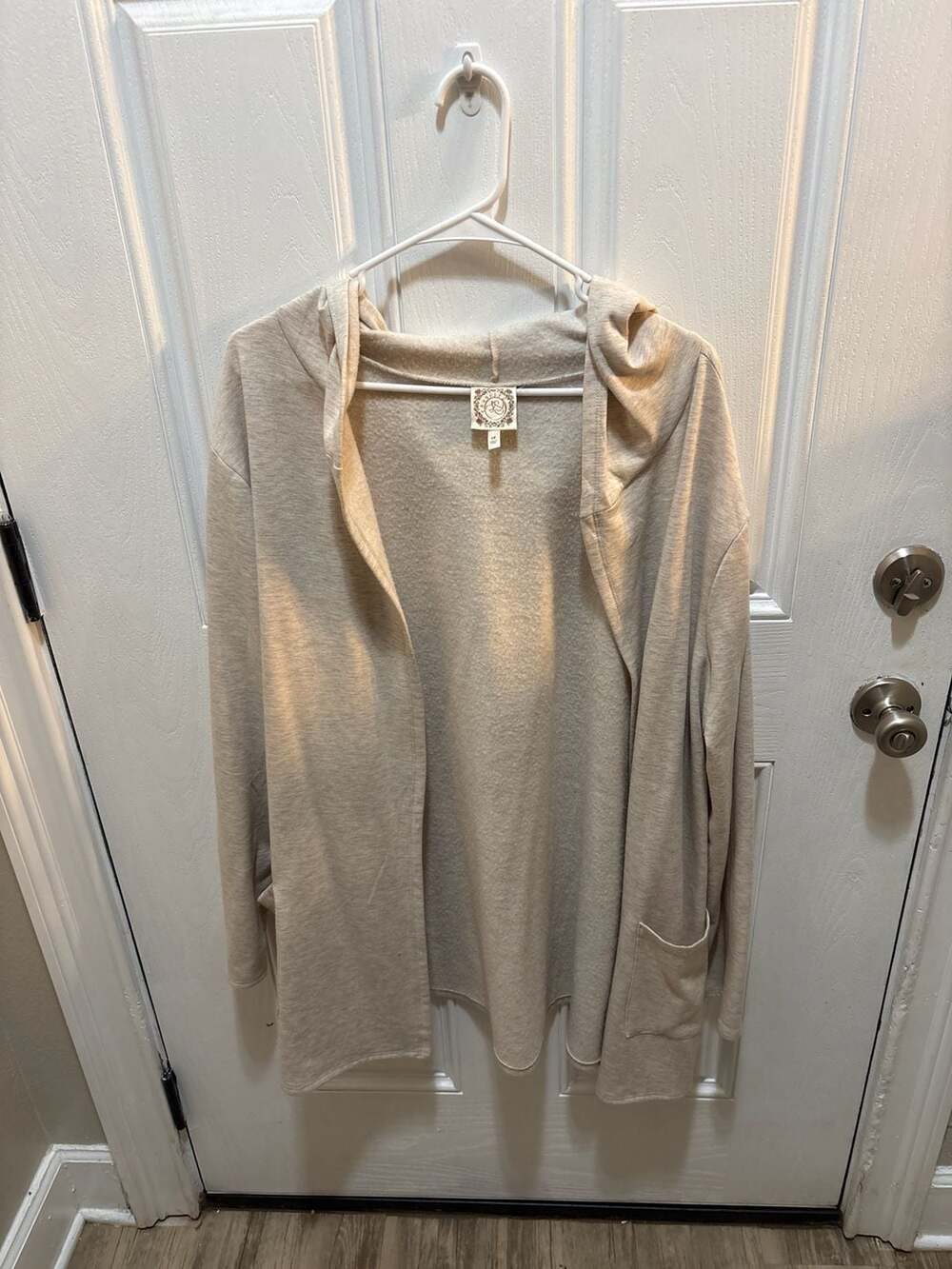 TruSelf Women's Open Front Hooded Cardigan Wrap Oatmeal Size 1X